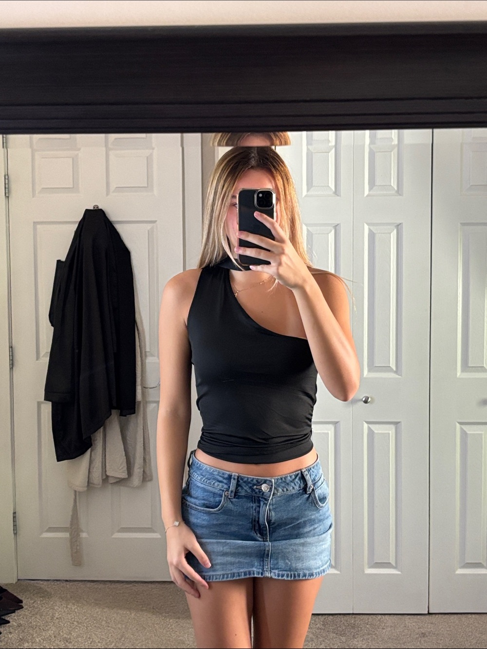 Asymmetric One-Shoulder Black Camisole